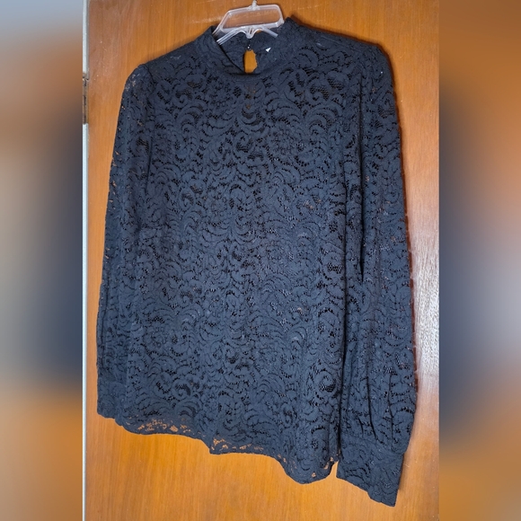 H&M Black Lace Long Sleeve Blouse Size XL - Picture 1 of 3